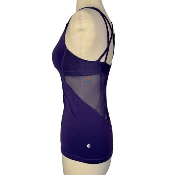 LULULEMON Exquisite Mesh Tank Top Nightfall Deep Blue Purple Built In Bra Size 4 - Picture 10 of 13